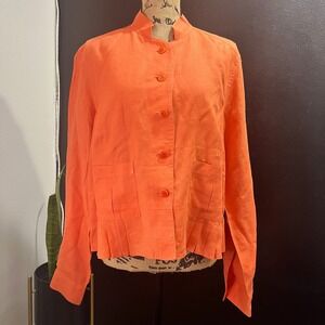 Sigrid Olsen XL Linen Button Down Top‎ Coral Orange Collared Shirt